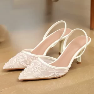 Brand Mesh Embroidered Sandals Women Summer Elegant String Bead Back Strap Party Shoes Luxury Wedding Bridal Shoes Mules Shoes