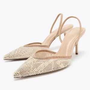 Fashion String Beads Brand Designer Pumps Women Sexy Pointed Toe Elegant Heeled Sandals for Ladies Luxury Wedding Bridal Heels