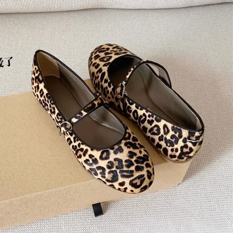 Luxury Brand Designer Leopard Suede Mary Jane Shoes Women Metal Belt Buckle Non-slip Soft Bottom Ballet Shoes Light Cozy Flats - Image 6